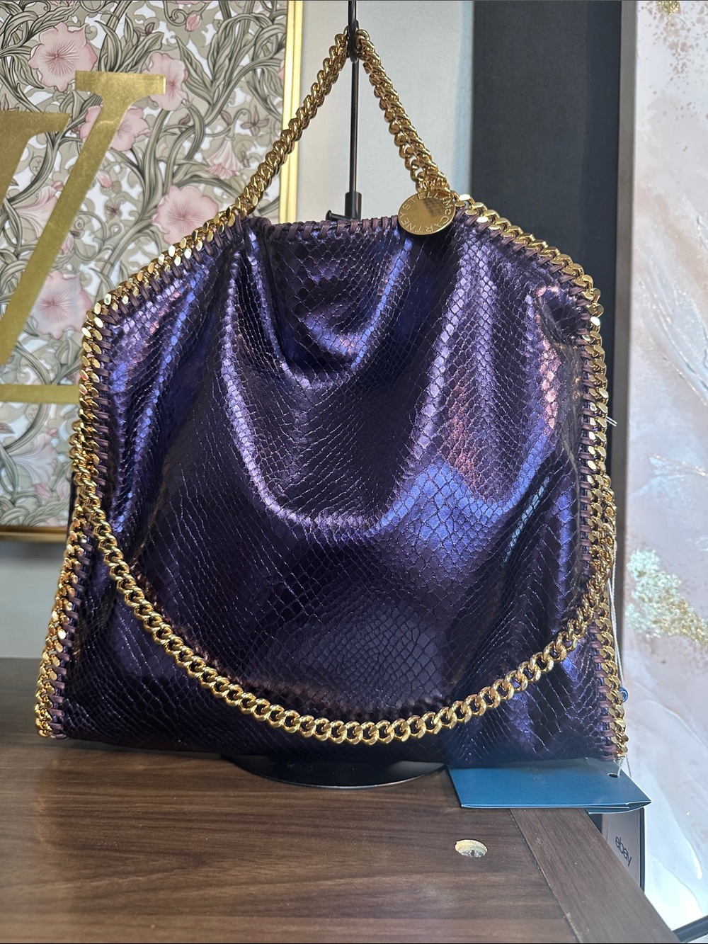 Stella Purple Metallic Chain-Trim Tote Bag by